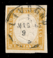 Antichi Stati Italiani - Sardegna - 1862 - 80 Cent Giallo (17Da) Usato A Livorno 1.5.1863 - Cert. Bottacchi - Otros & Sin Clasificación