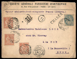 Europa - Francia - Assicurata Da Parigi A Bonneville Del 25.8.1903 Con Affrancatura Multipla (90 + 92 Tre) - Sonstige & Ohne Zuordnung