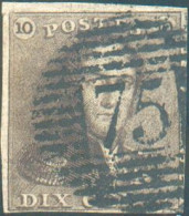 N°1 - Epaulette 10 Centimes Brun-SEPIA, TB Margée, Obl. P.75 LOKEREN Idéalement Apposée. Splendide Frappe. - Superbe - 1 - 1849 Epauletten