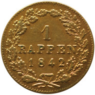 LaZooRo: Switzerland ZURICH 1 Rappen 1842 D XF / UNC Pattern - Gold - Ville De Zurich
