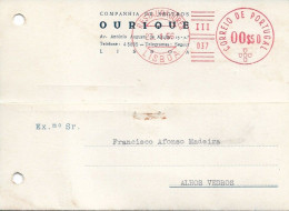 Portugal 1956 , SEGUROS PORTUGAL OURIQUE , Insurance Commercial Mail , Restauradores Mechanical Postmark - Poststempel (Marcophilie)