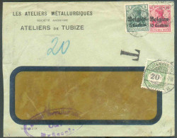 BELGIEN OC N°2/3 Obl. Sc TUBIZE Sur Lettre Du 7-IX-1916 + Censure De Bruxelles Vers Le Grand-Duché De Luxembourg Et Taxé - Strafport