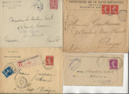 LOT DE 20 LETTRES ET ENTIERS AFFRANCHIES TYPE SEMEUSE  +OBLITERATIONS DAGUIN + DIVERS - 1904-1932 - Maschinenstempel (Sonstige)