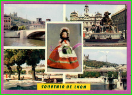 CPM LYON 69 - Multi Vue Souvenir Poupée Tenu Et Coiffe Lyonnaise Voyagé 1975 - Lyon 8