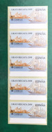 España Spain 2000, ATM ETIQUETA, Gran Regata 2000, Tira De 5 Etiquetas Blancas / Strip Of 5, Nuevos ** - Automatenmarken [ATM]