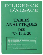 DILIGENCE D'ALSACE Tables Analytiques Des Numéros 11 à 20 , Noms Lieux Personnes Auteurs , Par Période - Alsace