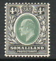 Somaliland Protectorate 1903 KEVII 4 Annas Value, Wmk. Multiple Crown CA, Lightly Hinged Mint, SG 50 (BA2) - Somaliland (Herrschaft ...-1959)