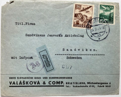 Slovakia 1944 Commercial Censored Airmail Cover Bratislava 29.3.1944 To Sandviken Sweden - Storia Postale