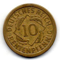 GERMANY - WEIMAR REPUBLIC, 10 Renten Pfennig, Aluminum-Bronze, Year 1924-E, KM # 33 - 10 Rentenpfennig & 10 Reichspfennig