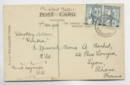 QUEENSLAND 1/2DX2 CARD FANTAISIE GREETINGS XMAS 1910 TO FRANCE - Covers & Documents