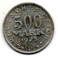 GERMANY - WEIMAR REPUBLIC, 500 Mark, Aluminum, Year 1923-D, KM # 36 - 200 & 500 Mark