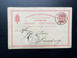 ENTIER POSTAL DANEMARK 1891 KJOBENHAVN POUR NURNBERG - Postwaardestukken