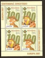 RUMANIA/ ROMANIA/ RUMÄNIEN/ ROUMANIE -EUROPA  2007-" A CENTENARY SCOUT -EUROPA-CEPT"- HOJITA BLOQUE Tipo 2 - 2007