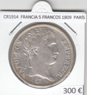 CR1914 MONEDA FRANCIA 5 FRANCOS 1809 PLATA PARÍS - 5 Francs