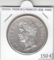 CR1916 MONEDA FRANCIA 5 FRANCOS 1826 PLATA PARÍS - 5 Francs