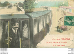 (XX) Carte Montage Gare Train Locomotive Voyageuse Voyageur. J'arrive Ou Pars En 1910 BRIOUX 79 (qq Grattages)... - Brioux Sur Boutonne