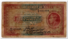 MALTA,2 SHILLINGS 6 PENCE,1940,P.18,aFINE - Malta