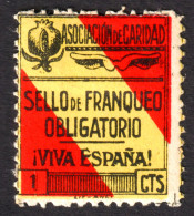 Province Grenada / Civil War 1936 SPAIN Charity LABEL VIGNETTE CINDERELLA TAX Flag Pomegranate Fruit 1 CTS. - Impuestos De Guerra