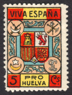 Province Huelva / Civil War 1937 SPAIN Charity LABEL VIGNETTE CINDERELLA TAX Fcoat Of Arms 5 CTS. - Impots De Guerre