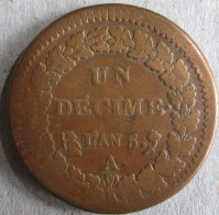 UN DECIME An 5 A Paris. En Bronze, Gad # 187, 32 Mm 19,6g - 1 Décime