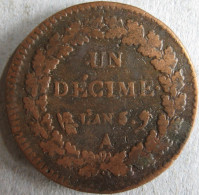 UN DECIME An 5 A Paris. En Bronze, Gad # 187, 32 Mm 19,1g - 1 Décime