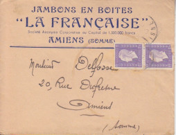Lettre à Entête "Jambons En Boites" Obl. Amiens En 45 Sur 1f Dulac X 2 N° 689 (Tarif Du 1° Mars 45) Pour Amiens - 1944-45 Marianne Of Dulac