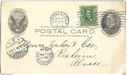 Etats Unis Entier Postal Avec Complément Du 17 Aout 1904 De N.Y Pour Rixheim - 1901-20