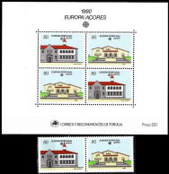 ACORES 1990 EUROPA: Post Offices, Architecture. Pair + S/sheet, MNH - 1990