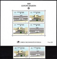 MADEIRA 1990 EUROPA: Post Offices, Architecture. Pair + S/sheet, MNH - 1990