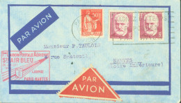 1ère Liaison Postale Aérienne Sté Air Bleu 25 7 1935 Paris Nantes CAD Paris 25 7 35 Par Avion YT N°283 293 304 - 1927-1959 Briefe & Dokumente