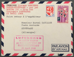 France, Premier Vol, Par Boeing 737 - Paris, Stuttgart 23.4.1968 - (B1442) - Premiers Vols