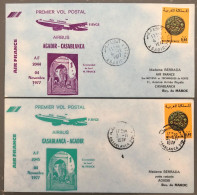 France, Premier Vol (Air France) Casablanca, Agdir, 4.11.1977 - 2 Enveloppes - (B1493) - Erst- U. Sonderflugbriefe