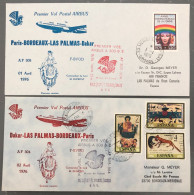 France, Premier Vol (Air France) Paris, Bordeaux, Las Palmas, Dakar 2.4.1976 - 2 Enveloppes - (B1510) - Eerste Vluchten