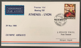 Grèce, Premier Vol AThenes, Lyon 29.3.1981 - (B1560) - Lettres & Documents