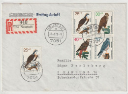 T 828) Greif-Vögel -BRD 1973 Mi# 754-757 FDC R-Brief Neustadt: Adler Bussard Milan Weihe - Aigles & Rapaces Diurnes