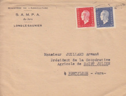 Lettre De La SAPMA Obl. Lons Le Saunier Le 24/1/46 Sur 60c, 2f40 Dulac N° 686, 693 (Tarif Du 1/1/46) Pour Montfleur - 1944-45 Marianne Of Dulac