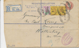 GB 1907 EVII 2d+1d Brown Large Postal Stationery Registered Envelope (Huggins & Baker RP25 Size H, Cut At Left) Fine Use - Storia Postale