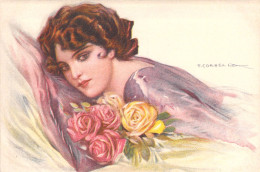 ILLUSTRATEUR - Corbella - Femme En Mauve Avec Un Bouquet De Fleurs - Carte Postale Ancienne - Corbella, T.