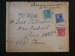 AC36 BULGARIE  LETTRE RECO CENSUREE  1943  SOFIA  A PARIS FRANCE  + +AFF. INTERESSANT++ - Storia Postale