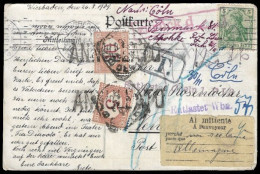 1909 DEUTSCHES REICH POSTKARTE N. VENEDIG,ITALIEN RETOUR NON RECLAMÉ  ENTLASTET ANNULATO SEGNATASSE PORTOMARKEN POSTAGE - Storia Postale