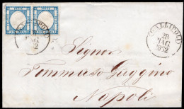 1862 28 MAGGIO PROVINCE NAPOLETANE 2 Gr. SASS 20 COPPIA ORIZZONTALE CON BELLISSIMI MARGINI SU PIEGO DI LETTERA DA GALLIP - Neapel