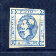 1863 REGNO Italia N.13 15 Centesimi Azzurro II Tipo (*) - Ungebraucht