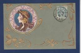 CPA ART NOUVEAU Femme Woman Illustrateur Art Nouveau Voir Dos Gaufrée - Femmes