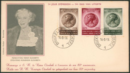 FDC (1956) - 80e Anniversaire De S.M. Reine Elisabeth N°991/93 Sur Enveloppe Illustrée - 1951-1960