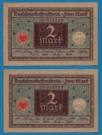 DEUTSCHES REICH LOT 2 X 2 MARK 01.03.1920 # 28.016028 + 29 P# 60 DARLEHENSKASSENSCHEIN - Bestuur Voor Schulden