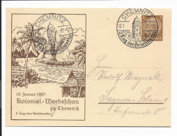 DR PP 122 C 44 - 3 Pf Hindenburg Med. Chemnitz, Kolonial-Werbeschau M. Bl. Sonderstempel  2.Tag D. Bfm Adressiert - Entiers Postaux Privés