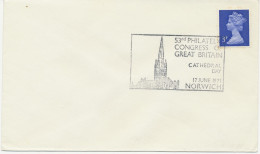 GB SPECIAL EVENT POSTMARKS 1971 53RD PHILATELIC CONGRESS OF GREAT BRITAIN NORWICH - CATHEDRAL DAY - Lettres & Documents