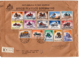 1963  RACCOMANDATA FDC VENETIA  CON SERIE COMPLETA DI QUINDICI   VALORI "STORIA DELL'AUTOMOBILE   " MOLTO BELLA - Covers & Documents