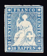 1854 10 Rp Blau, Ungebraucht, Vollrandig Mit Originalgummi, Grüner Seidenfaden. Atteste Rellstab Und Nussbaum - Unused Stamps