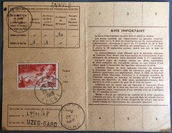 France, Divers PA Sur Carte D'Abonnement Des PTT, Uzes 1949 - (B3806) - 1927-1959 Storia Postale